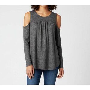 Ann Taylor LOFT Gray Cold Shoulder Blouse Long Sleeve Womens S NWT
